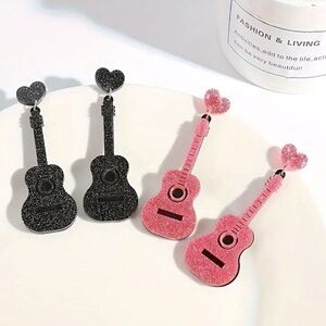 💛Black Guitar Design Dangle Earrings Simple Classic Style Jewelry Music Taylor